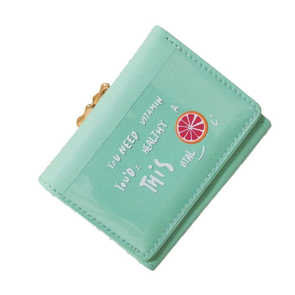 7578 Cute Fruit Print Wallet Tri-Fold Multi-card Coin Purse Green